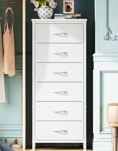 Load image into Gallery viewer, Huuger 43.3" 6 Drawer Fabric Dresser White Metal Frame Bedroom Storage
