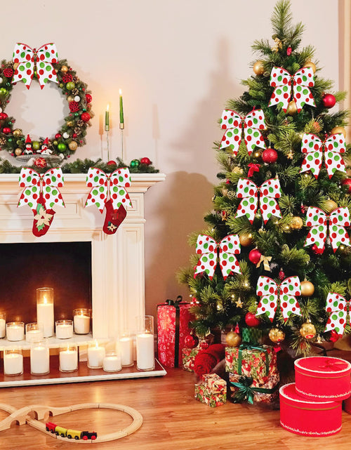 Load image into Gallery viewer, Hiagkmet 12 pcs Red Green Christmas Bows Ornaments 6 Inch Holiday Decor
