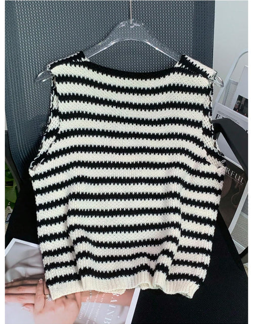 Load image into Gallery viewer, SOLY HUX Women's Striped V Neck Sweater Vest Sleeveless Cardigan Black Beige S
