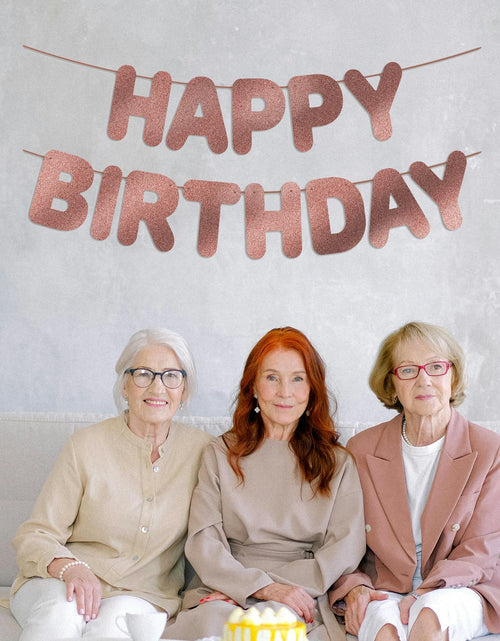 Load image into Gallery viewer, JunyRuny Pre-Strung Happy Birthday Banner Rose Gold Glitter Party Decor
