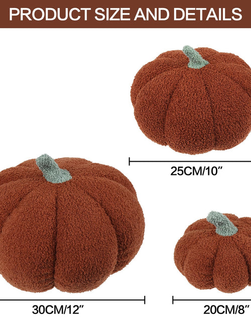 Load image into Gallery viewer, RoseCraft Pumpkin Throw Pillows 3Pc Brown 12/10/8in Fall Thanksgiving
