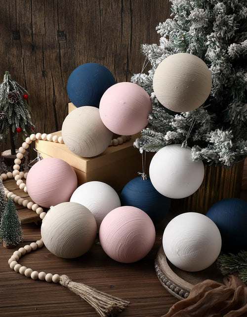 Load image into Gallery viewer, MiniInflat 12 Pc 4Inch Neutral Textured Christmas Ball Ornaments Cream Blue Pink
