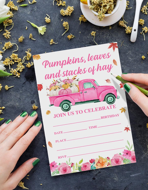 Load image into Gallery viewer, YGRBXJZD Fall Pumpkin Birthday Invitation Girl Pink Floral 4x6 20 Sets
