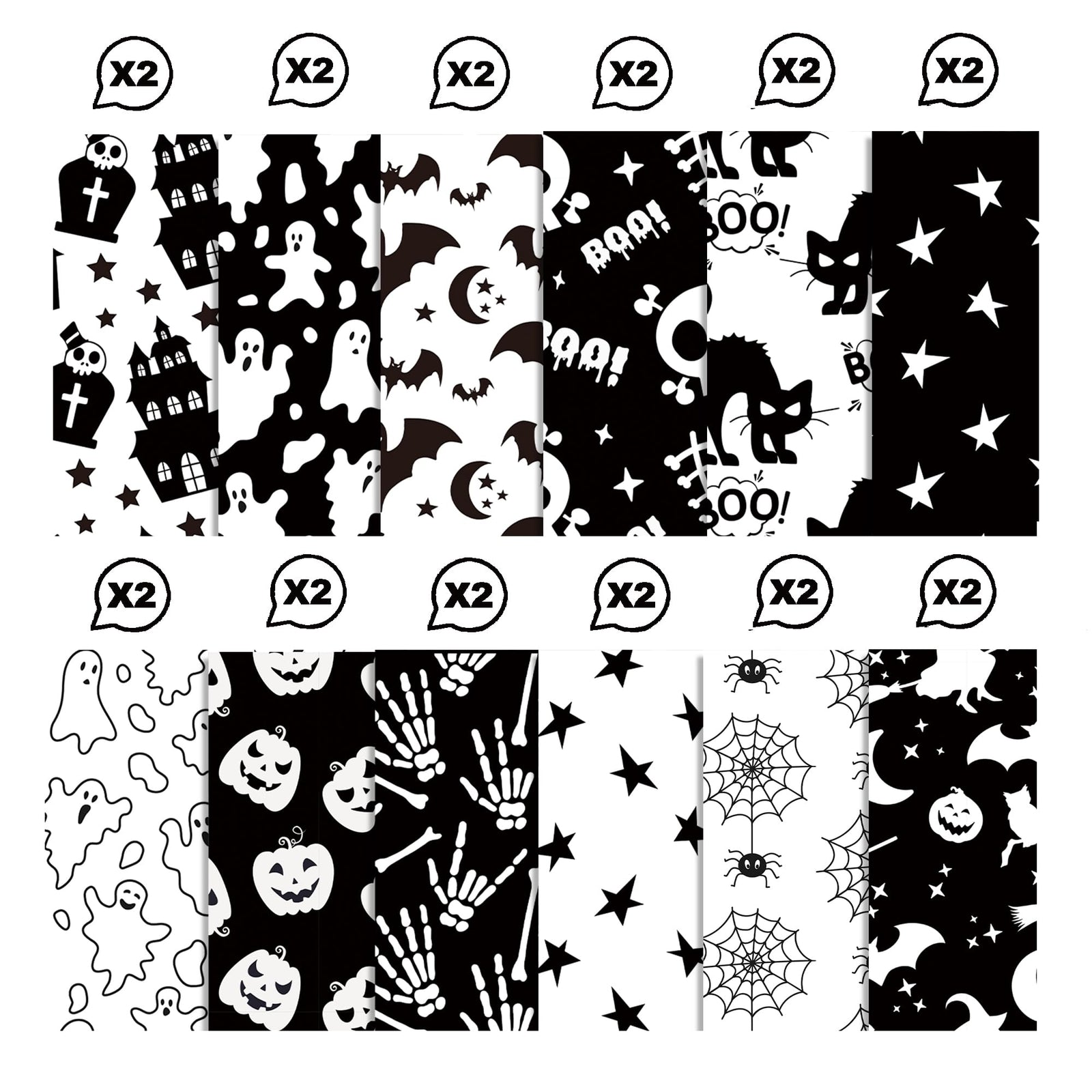 Halloween Scrapbook Paper 24 Sheets 11.8x11.8 Black & White Double-Sided