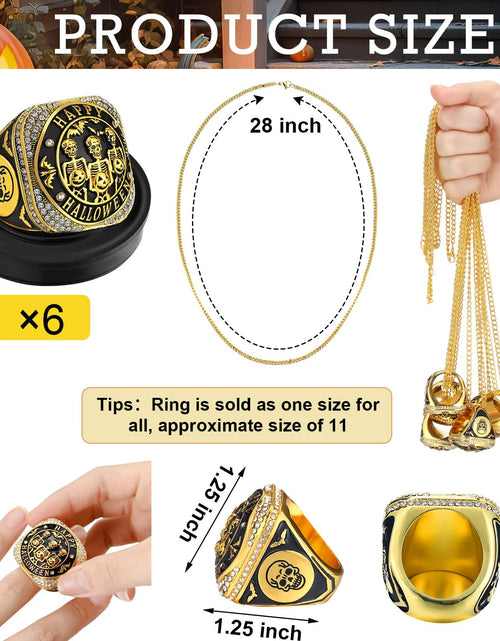 Load image into Gallery viewer, Highergo Halloween Skeleton Trophy Rings Set 6pcs with Neck Chain Stand
