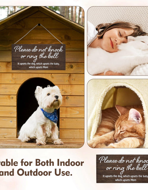 Load image into Gallery viewer, YEWANG Do Not Ring Doorbell Sign Wooden 12x6 Inch Brown with Ropes
