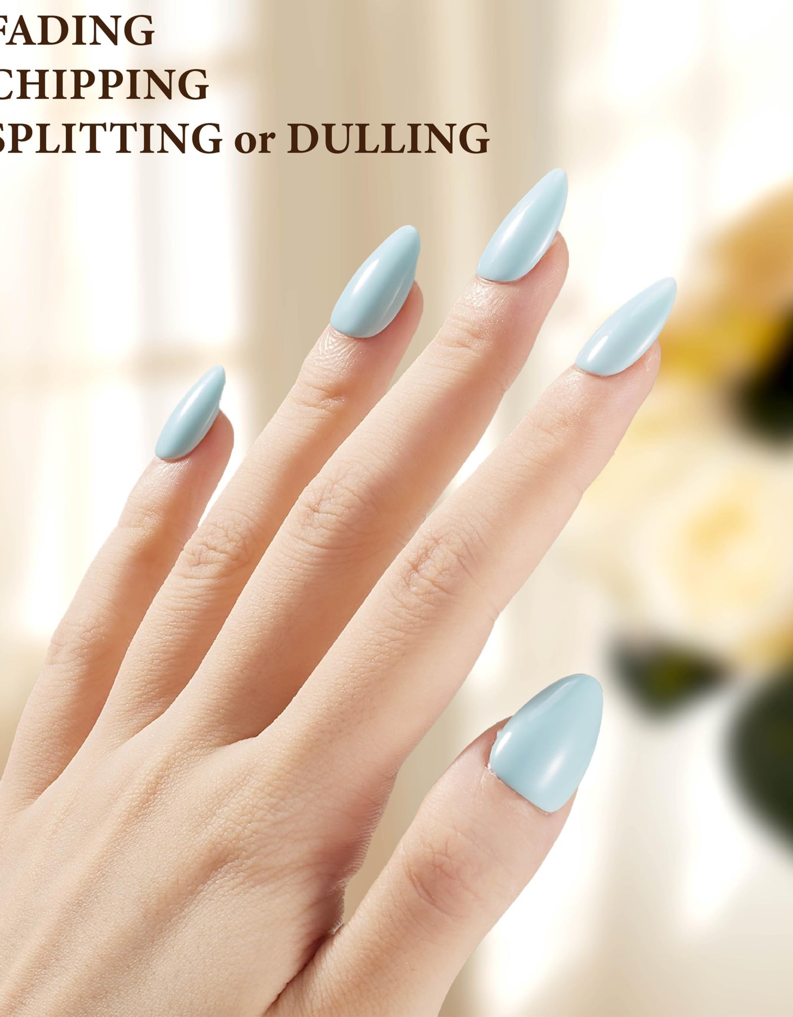 KBS Designer Handmade Press On Nails Blue Short French Tip Almond 16 Sizes Kit