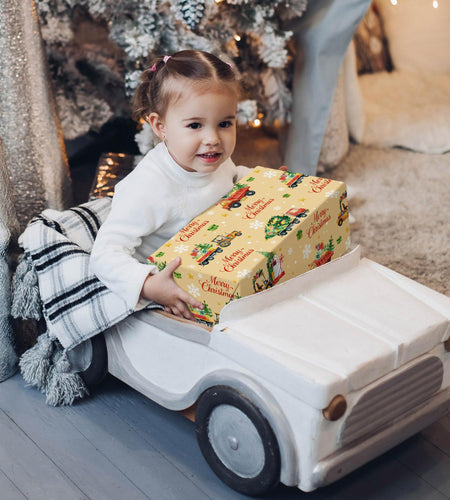 WRAPLULU Christmas Truck Wrapping Paper 4 Jumbo Sheets 28x40in Yellow