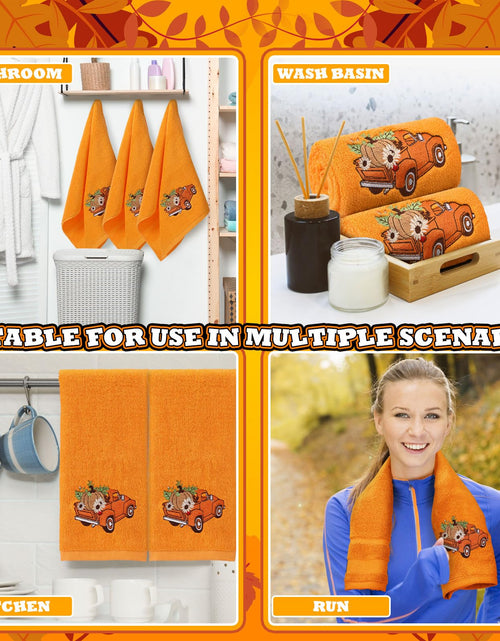 Load image into Gallery viewer, Fanfanwin 3 Pcs Thanksgiving Hand Towels Orange Pumpkin 13.8x29.5 Inch Cotton
