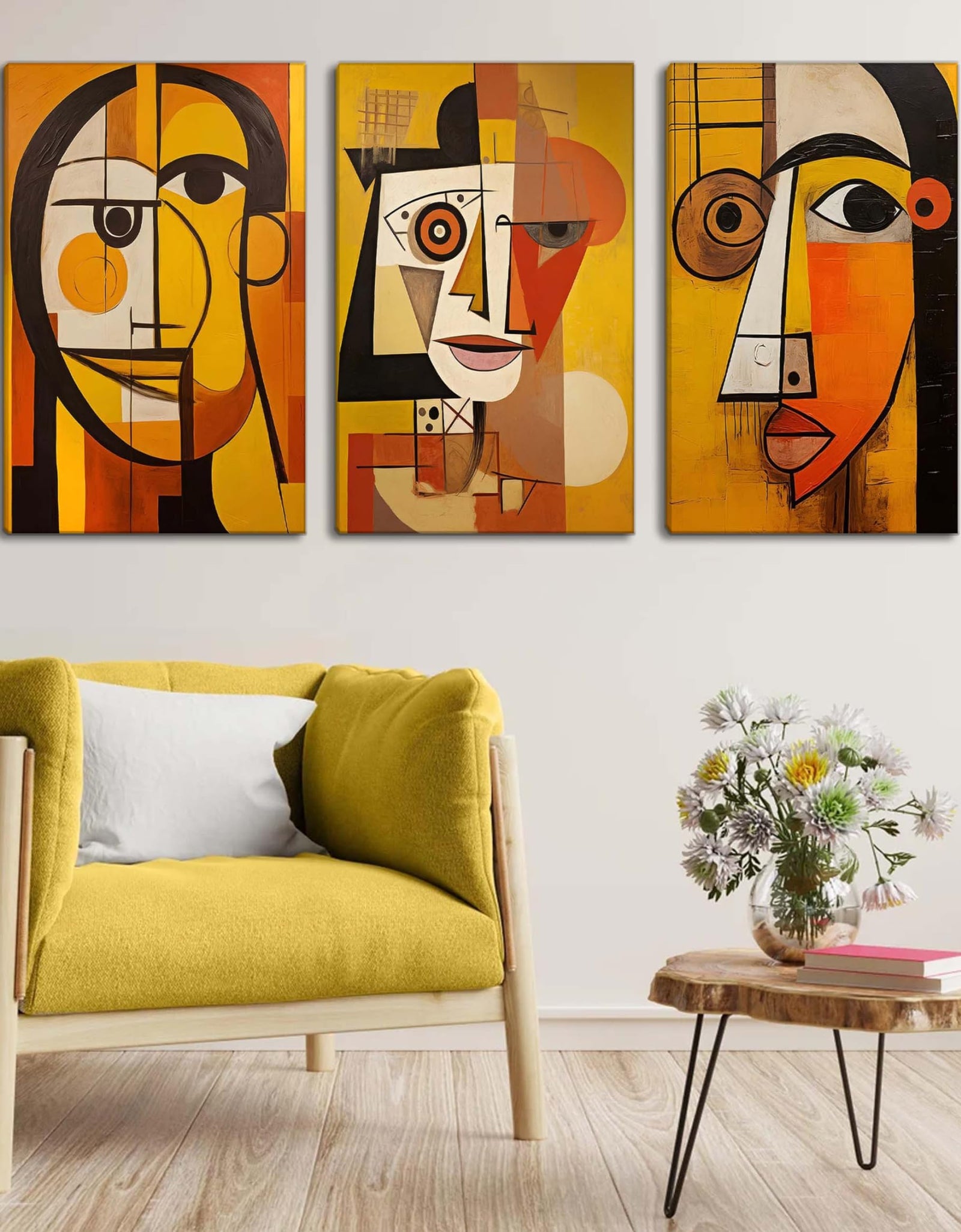 LAJDXSX 3 Pcs Abstract Portrait Canvas Wall Art Orange 12x16in Set
