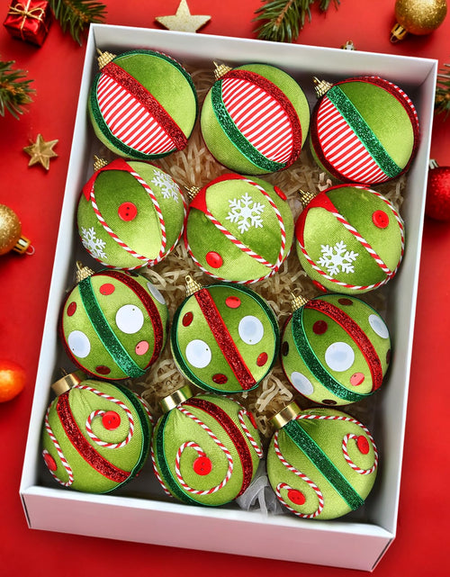 Load image into Gallery viewer, SUPREME XMAS 12 Pcs Velvet Christmas Ornaments Set 80mm Green Red White
