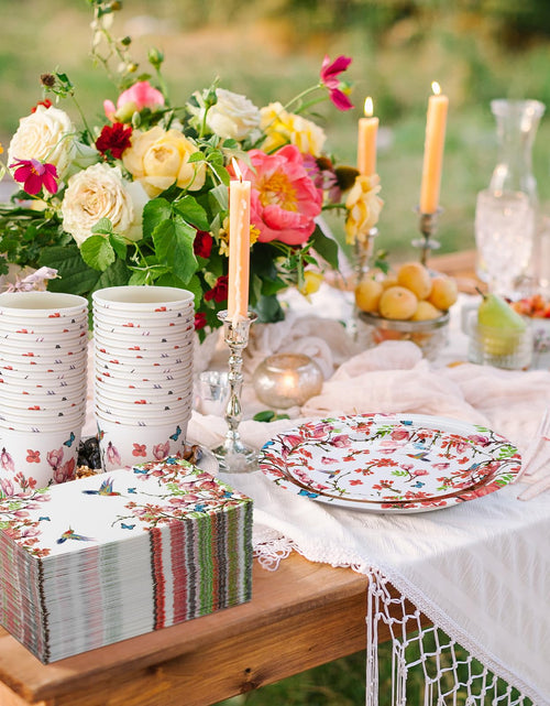 Load image into Gallery viewer, Sinmoe 400 Pcs Spring Plates Napkins Disposable Dinnerware Set Multicolor Bird
