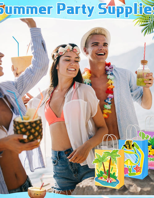 Load image into Gallery viewer, MotiMind 24 Pcs Hawaiian Luau Beach Party Paper Bags with Handles Multicolor
