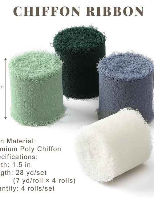 Load image into Gallery viewer, YANGTE Handmade Chiffon Silk Ribbon 1.5in x 28yd 4 Rolls Ivory Green Blue
