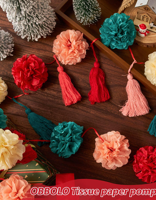Load image into Gallery viewer, OBBOLO Tissue Paper Pompom Garland with Cotton Tassels 2 Pcs Red Green Pink
