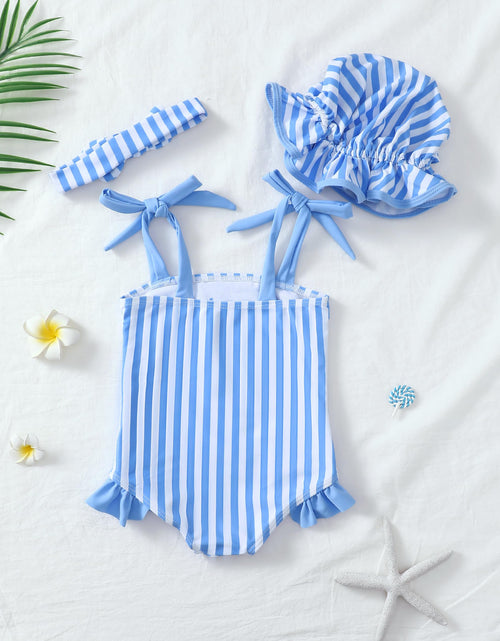 Load image into Gallery viewer, Renotemy Toddler Girl One-Piece Rash Guard Swimsuit Pink Striped Size 18-24M

