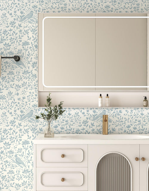Load image into Gallery viewer, HELLKIT Peel Stick Wallpaper Blue Beige Bird 17.3x78.8in Vinyl Roll
