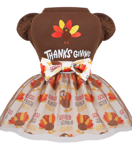 Sebaoyu Thanksgiving Dog Dress Brown Turkey Outfit Medium Size