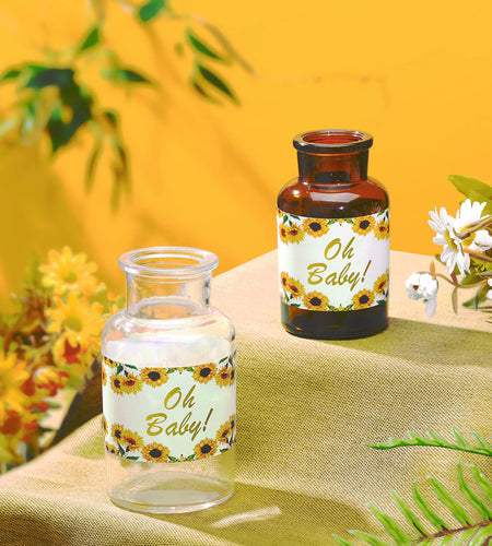 Outus 40pcs Sunflower Baby Shower Water Bottle Labels Floral Waterproof