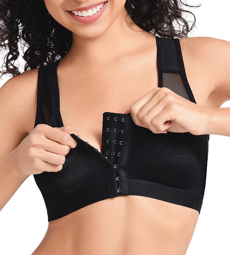 Upushall Front Closure Posture Bra Wireless Full Coverage Black Size 2XL