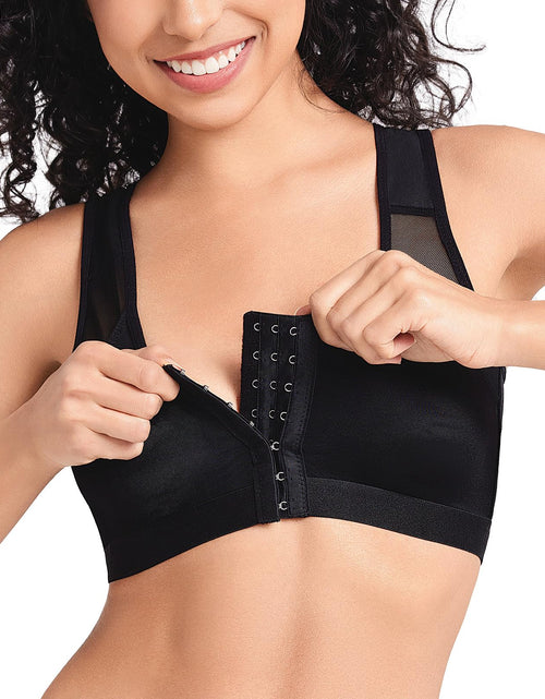 Load image into Gallery viewer, Upushall Front Closure Posture Bra Wireless Full Coverage Black Size 2XL
