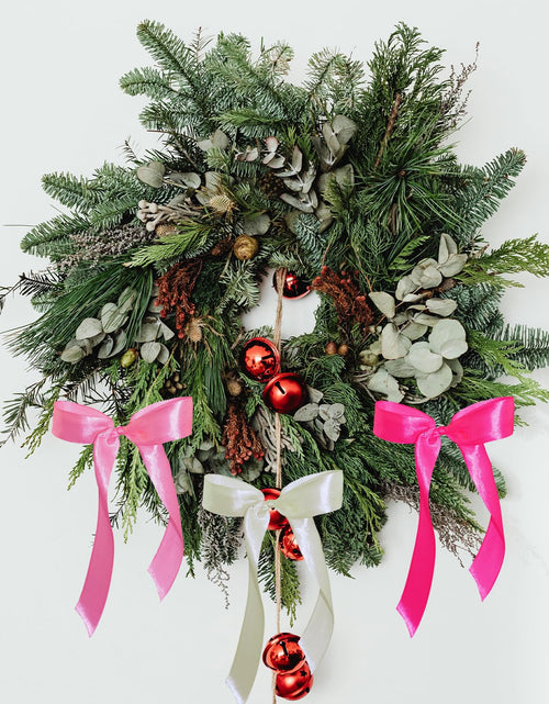 Load image into Gallery viewer, WISEgham Satin Ribbon Bows Christmas Tree Wreath Decor Pink Beige 24 Pc 8.1x9in
