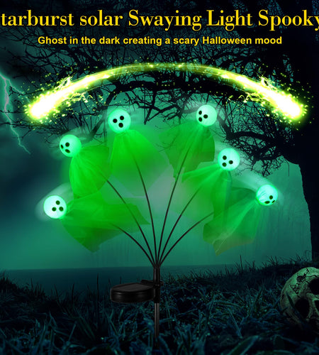 VIHOSE 6 Pack 36 LED Green Solar Halloween Ghost Pathway Lights Outdoor
