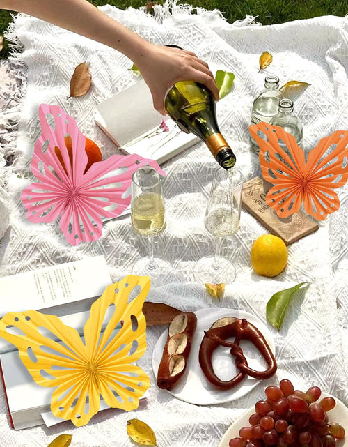 Load image into Gallery viewer, SUNBEAUTY Butterfly Paper Fans Wall Decor Set of 9 Party Paper Decorations
