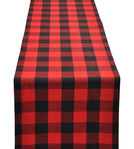 Yourtablecloth Buffalo Checkered Table Runner 14x108 Red and Black Cotton