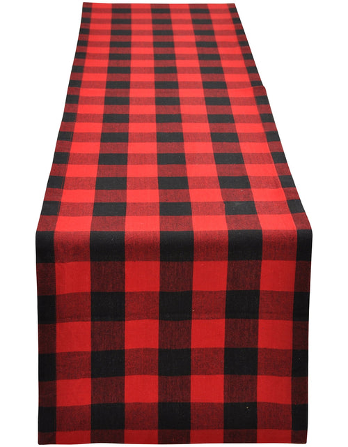 Load image into Gallery viewer, Yourtablecloth Buffalo Checkered Table Runner 14x108 Red and Black Cotton
