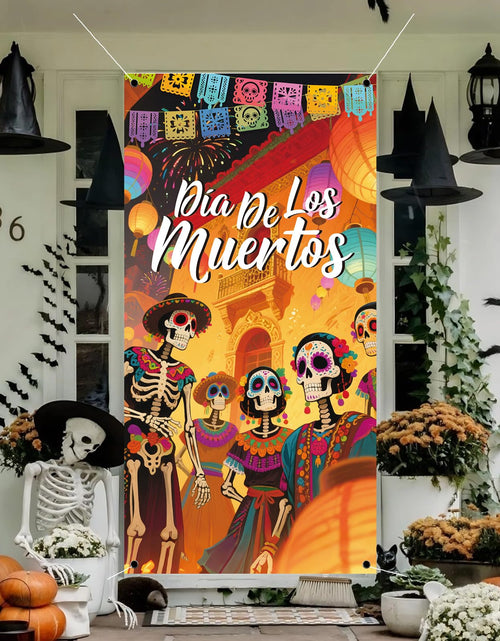 Load image into Gallery viewer, Day of The Dead Door Cover Sugar Skull Flowers Multi-colored 03
