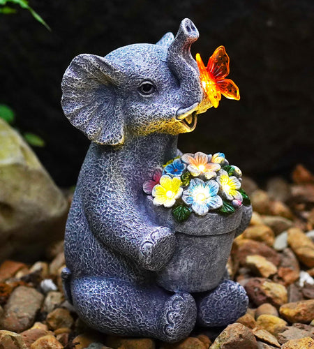 Acgarten Solar Elephant Statue Outdoor Garden Decor Porch Patio Lawn Light