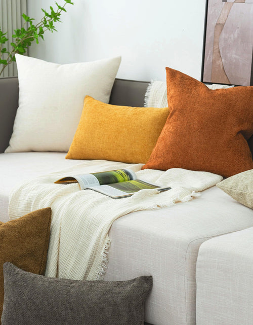 Load image into Gallery viewer, Cozoomy Chenille Linen Throw Pillow Covers 12x20 Inch Rustic Bronze Set of 2
