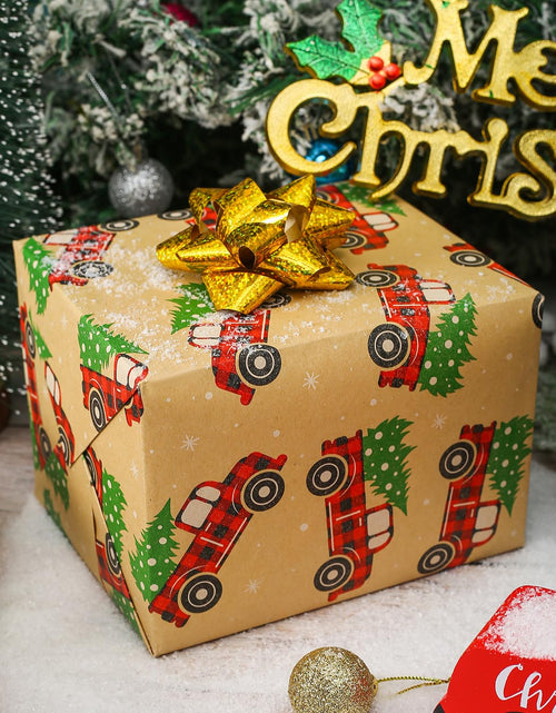 Load image into Gallery viewer, CAMKUZON Kraft Christmas Wrapping Paper Roll Vintage Red Black Plaid 17.4 Inch
