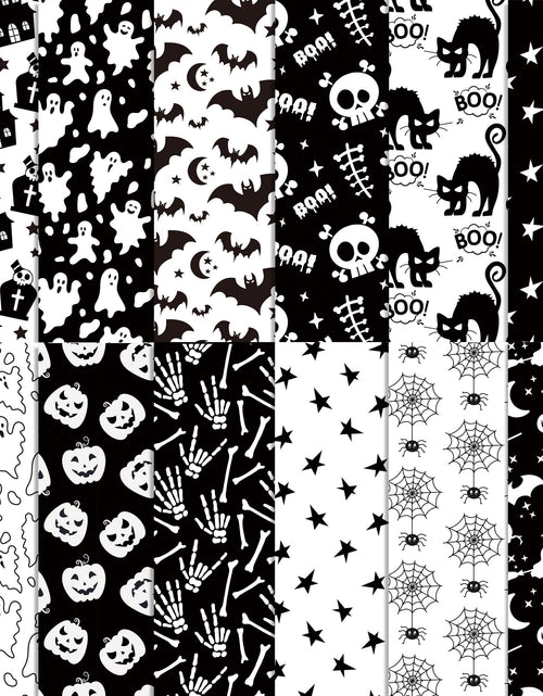 Load image into Gallery viewer, Halloween Scrapbook Paper 24 Sheets 11.8x11.8 Black &amp; White Double-Sided

