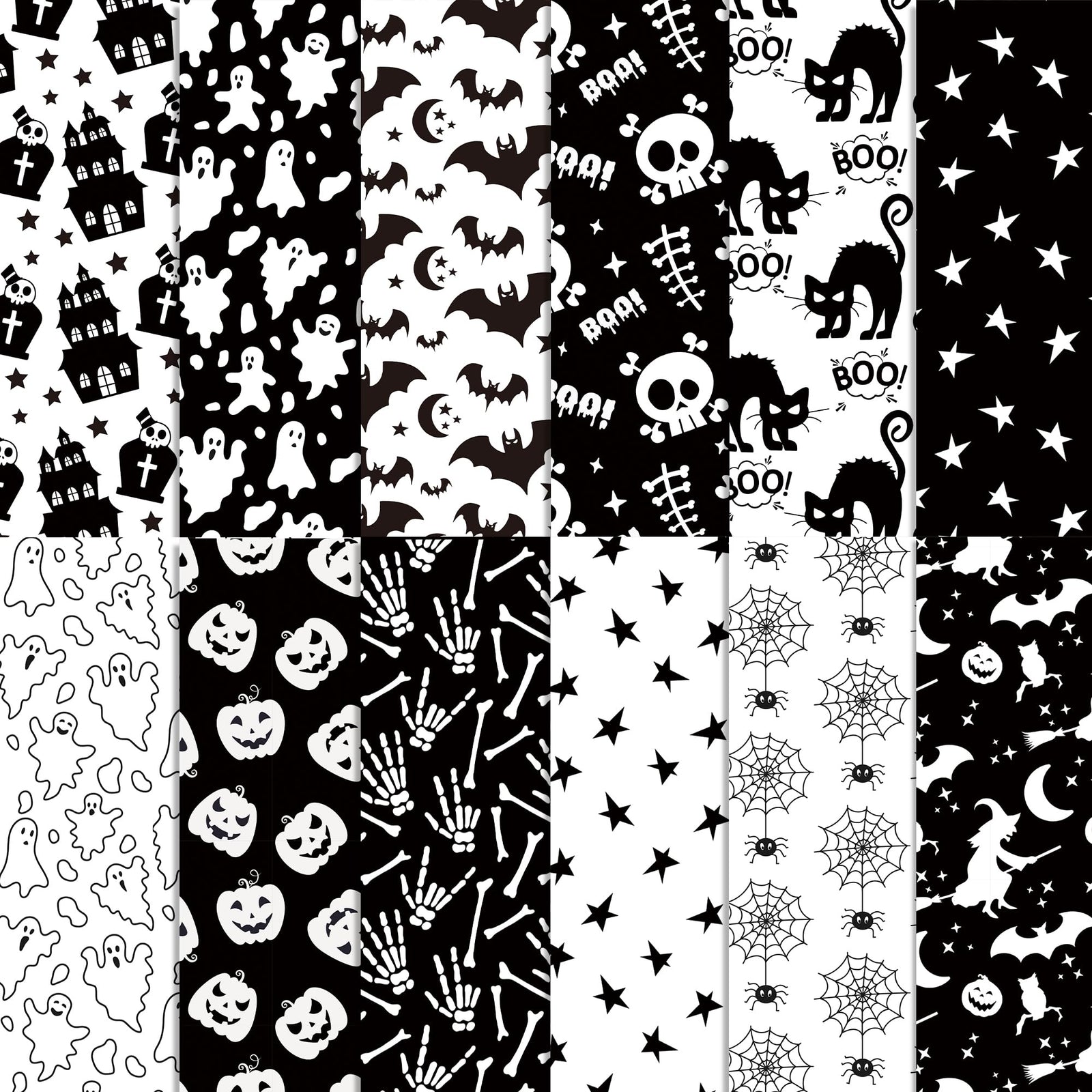 Halloween Scrapbook Paper 24 Sheets 11.8x11.8 Black & White Double-Sided