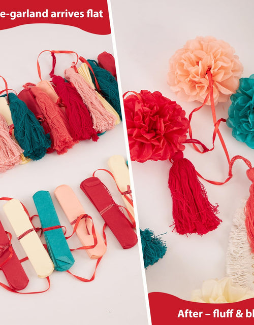 Load image into Gallery viewer, OBBOLO Tissue Paper Pompom Garland with Cotton Tassels 2 Pcs Red Green Pink
