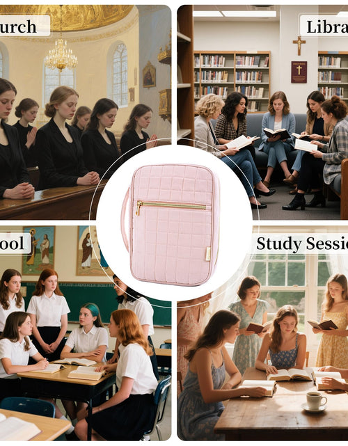 Load image into Gallery viewer, VICUTU Bible Cover Case for Women with Handle Pink Soft Quilted Carrying Bag
