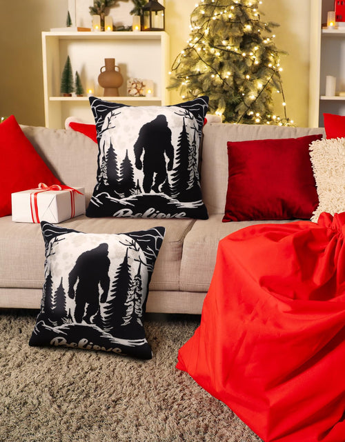 Load image into Gallery viewer, Burbell Bigfoot Christmas Pillow Covers Set of 2 Black 18x18
