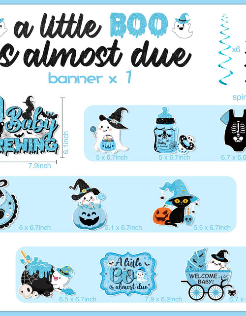 Load image into Gallery viewer, OGMOGKW Halloween Baby Shower Banner Blue A Little Boo Is Almost Due
