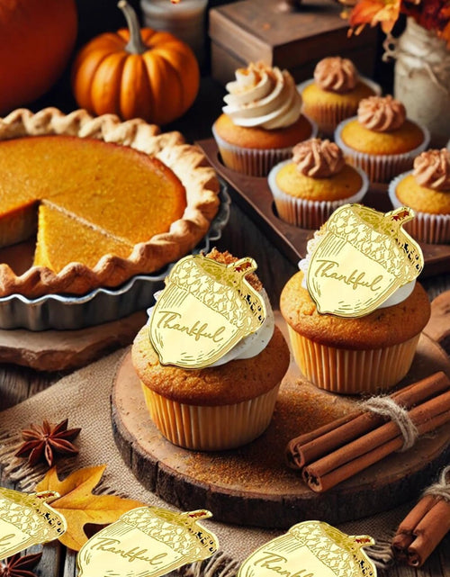 Load image into Gallery viewer, mdgfge 20Pcs Thanksgiving Gold Chestnut Acrylic Cupcake Toppers Decor
