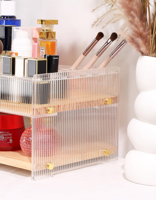 Load image into Gallery viewer, KAOTGOT Pine Wood Acrylic Makeup Organizer with Brush &amp; Lipstick Holder
