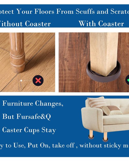 Load image into Gallery viewer, Fursafe&amp;Q Rubber Caster Cups Non Slip Furniture Pads 3" Round 4 Pack Brown
