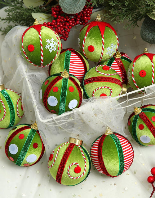 Load image into Gallery viewer, SUPREME XMAS 12 Pcs Velvet Christmas Ornaments Set 80mm Green Red White
