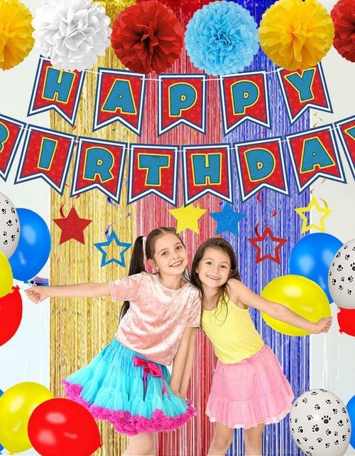 Load image into Gallery viewer, TRBSXRT Cartoon Birthday Decorations Gold Red Blue Foil Fringe Curtains Balloons
