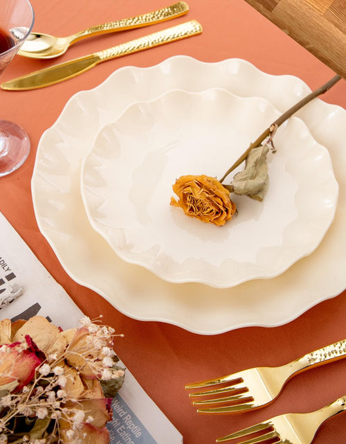 Load image into Gallery viewer, LIYH 24 Pcs Plastic Plates Reusable Scalloped Beige BPA Free 12 Guests
