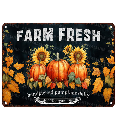 ARTWALLURE Rustic Autumn Metal Tin Sign Vintage Pumpkin Wall Decor 8x12in