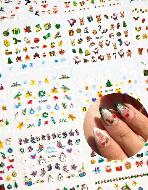 Load image into Gallery viewer, Namrec Christmas Nail Stickers 5D Embossed Santa Snowflake Colorful 2 Sheets
