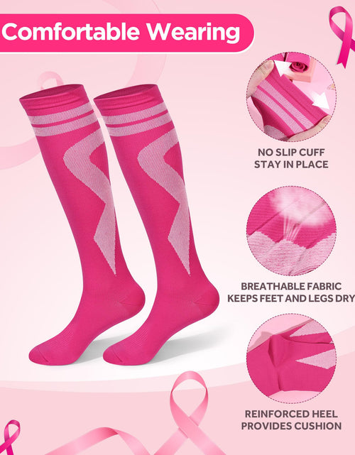 Load image into Gallery viewer, Subesty 2 Pairs Breast Cancer Awareness Compression Socks Pink Ribbon Size S/M
