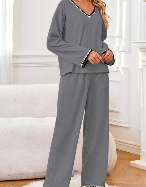 Load image into Gallery viewer, GUOLEZEEV Two Piece Lounge Set Soft Pajama Long Sleeve Pant Gray Size L
